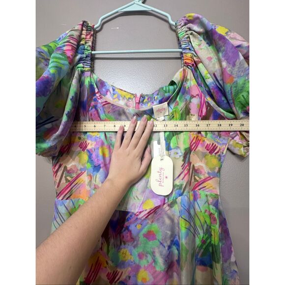 NWT Plenty by Tracy Reese Puff-Sleeve Floral Anthropologie Midi Dress Women's L - Picture 6 of 14